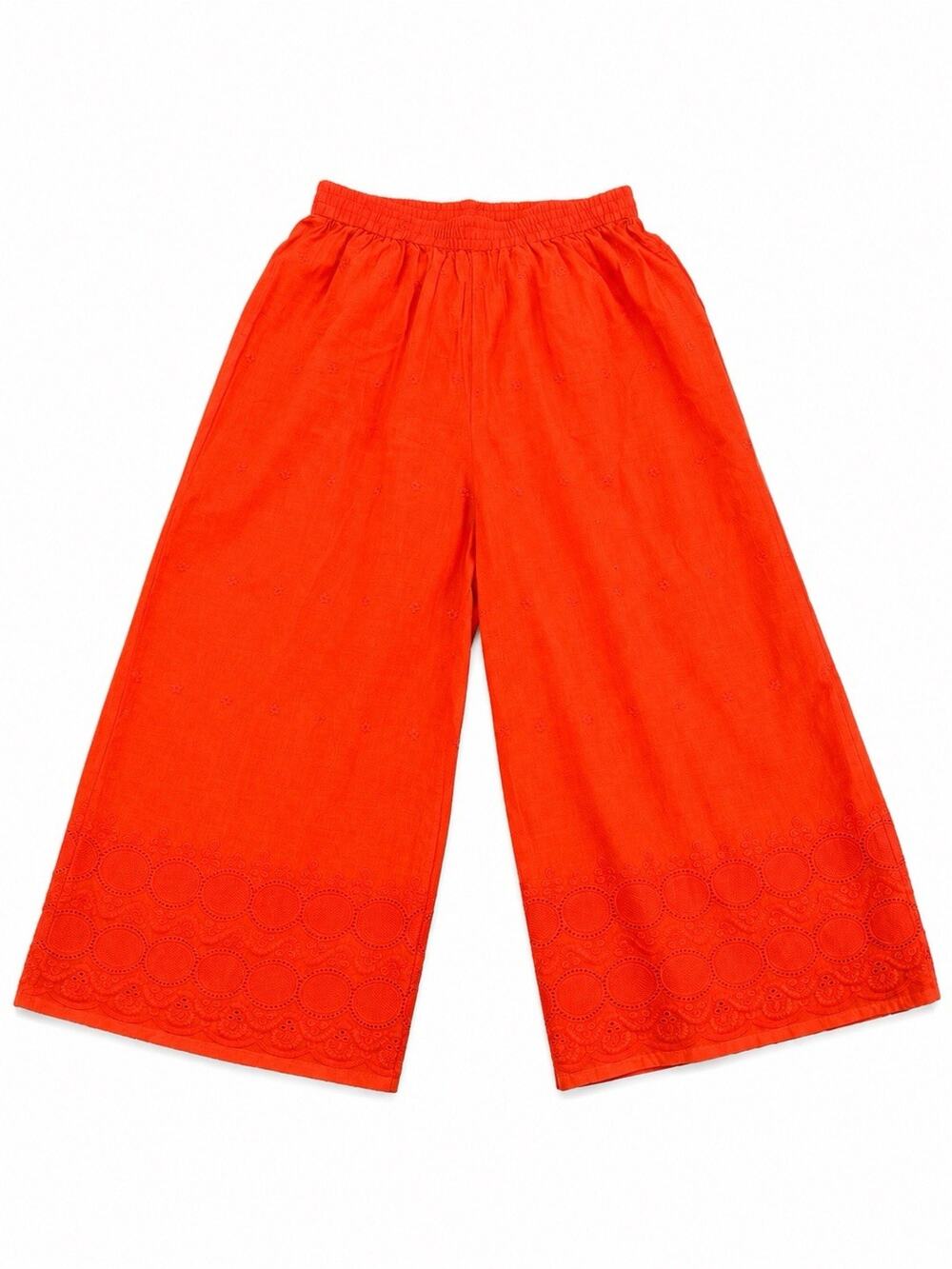 Eyelet Wide-Leg Pants Women's Size XL Cotton Orange Pull On NWOT